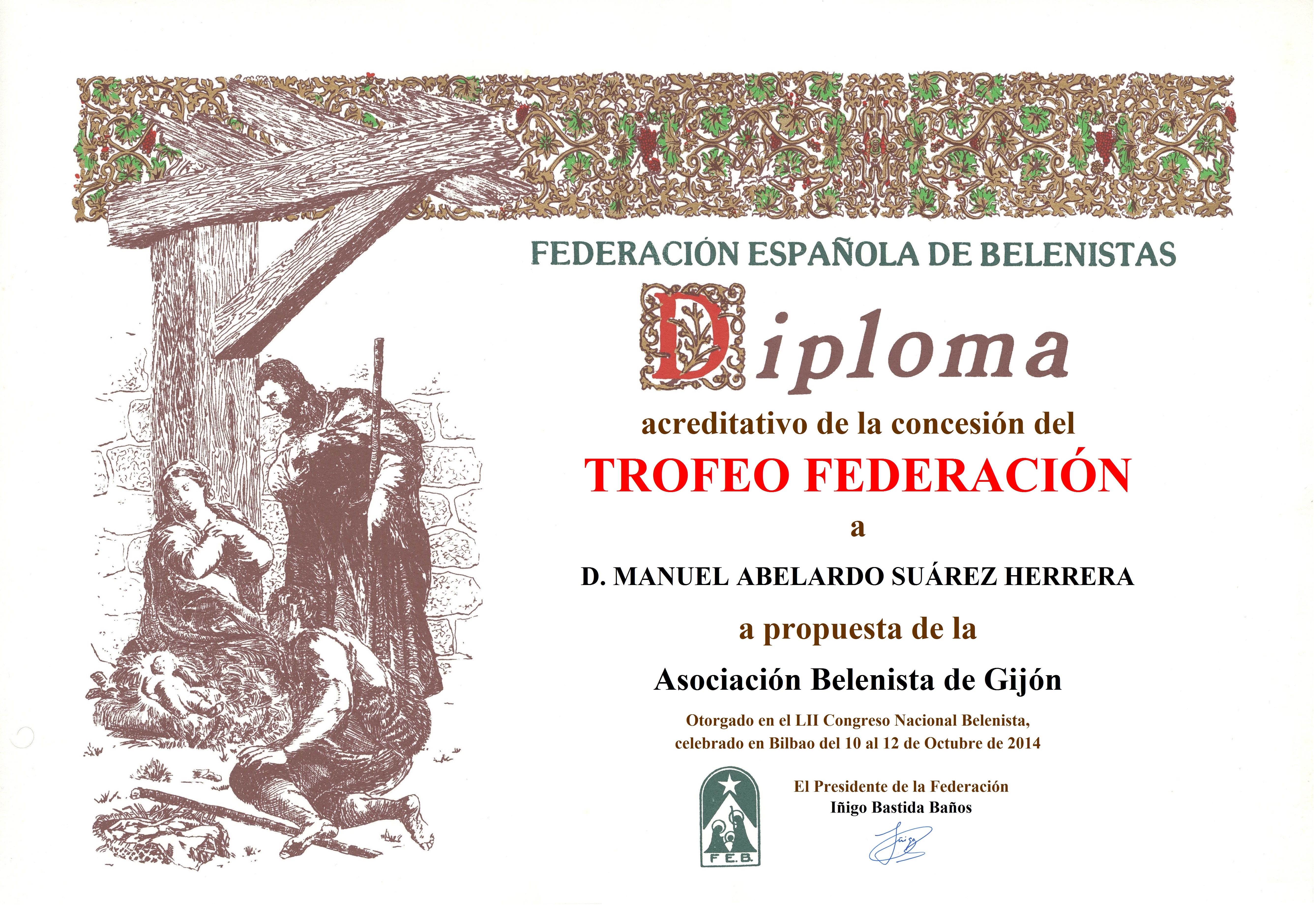 Diploma Trofeo FEB 2014 Manuel Abelardo Suárez Herrera