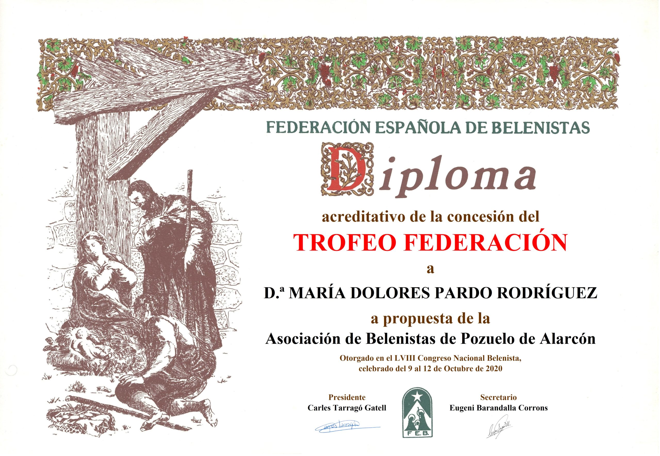 Diploma Trofeo FEB 2020 - María Dolores Pardo Rodríguez
