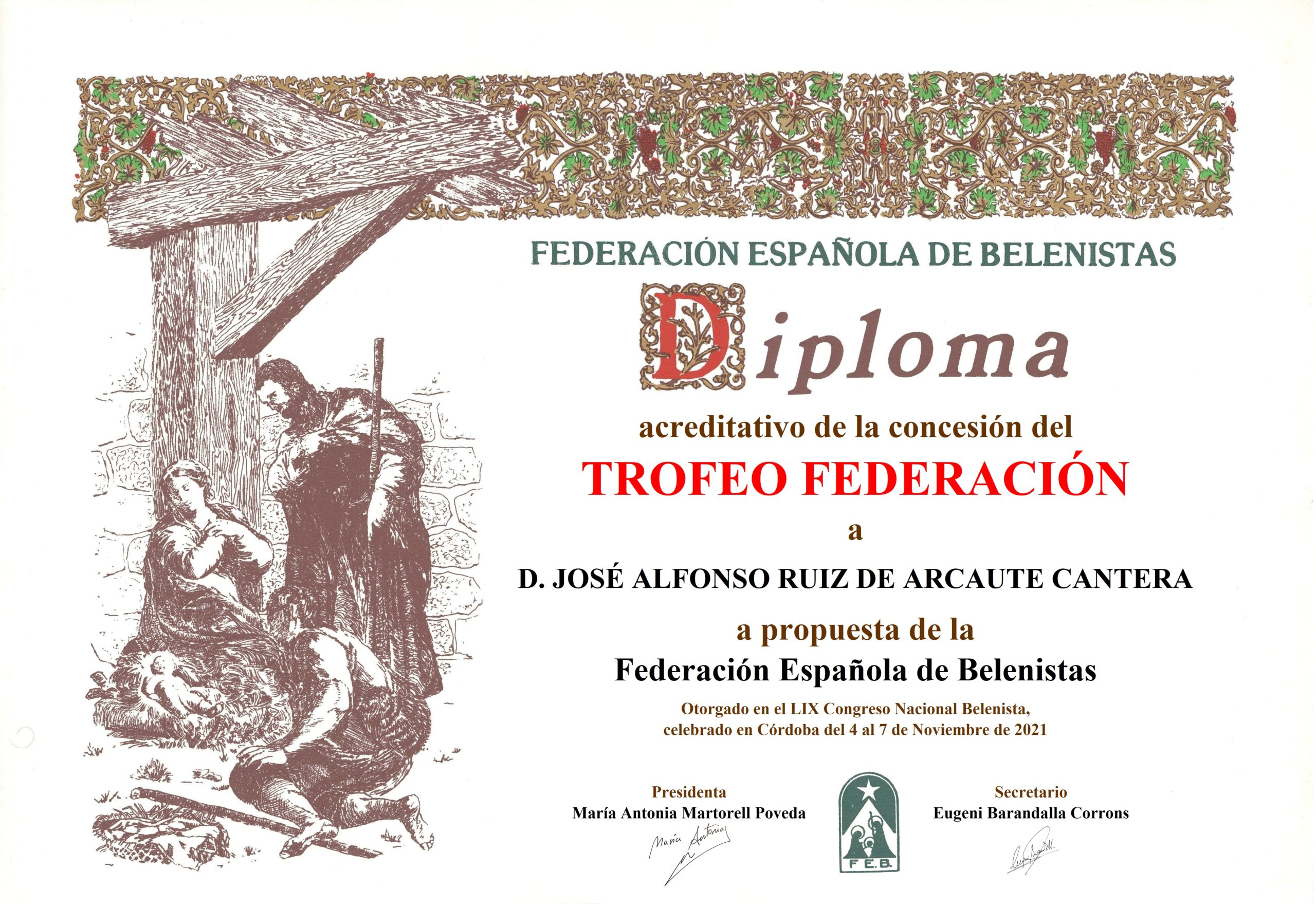 Diploma Trofeo FEB 2021 - José Alfonso Ruiz de Arcaute Cantera