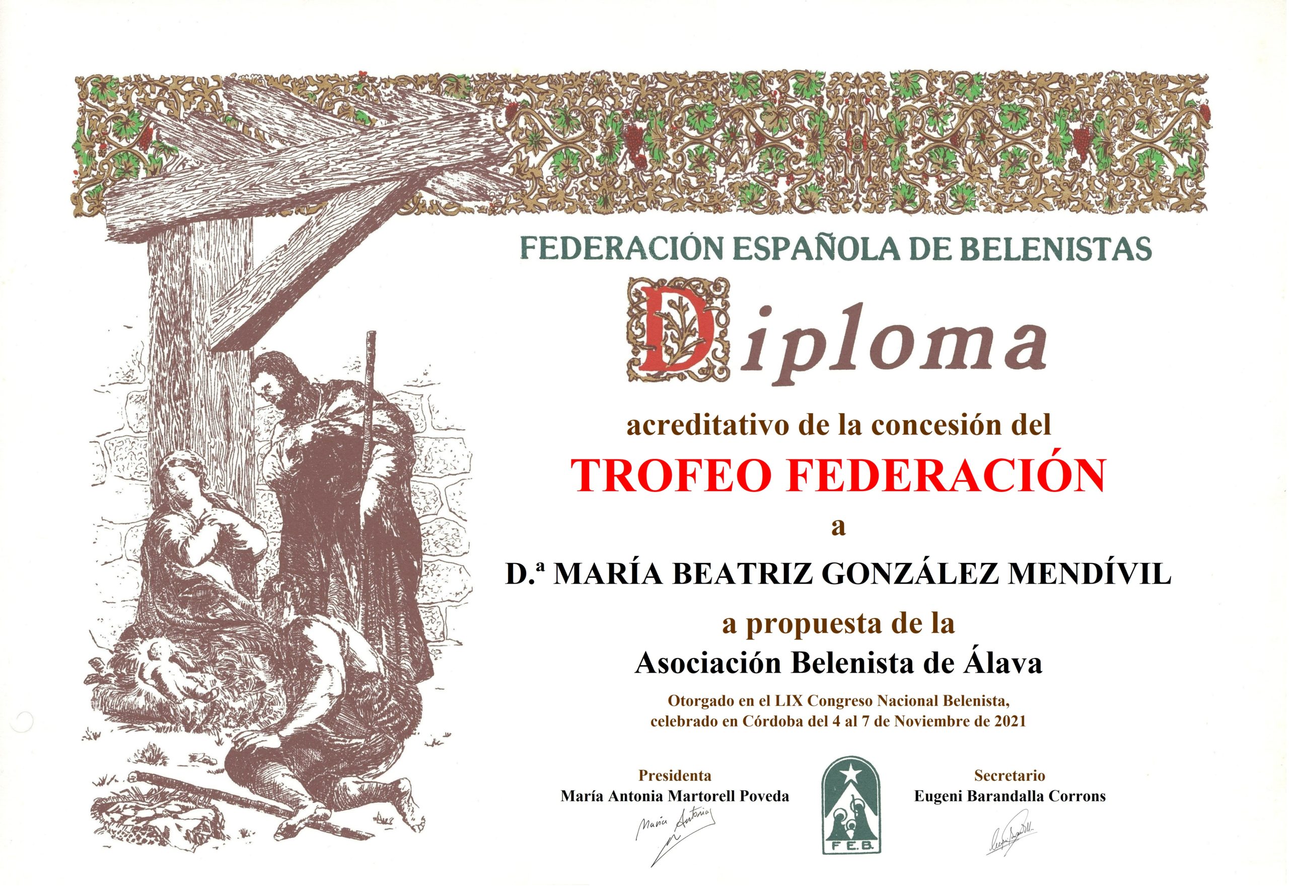 Diploma Trofeo FEB 2021 - María Beatriz González Mendívil