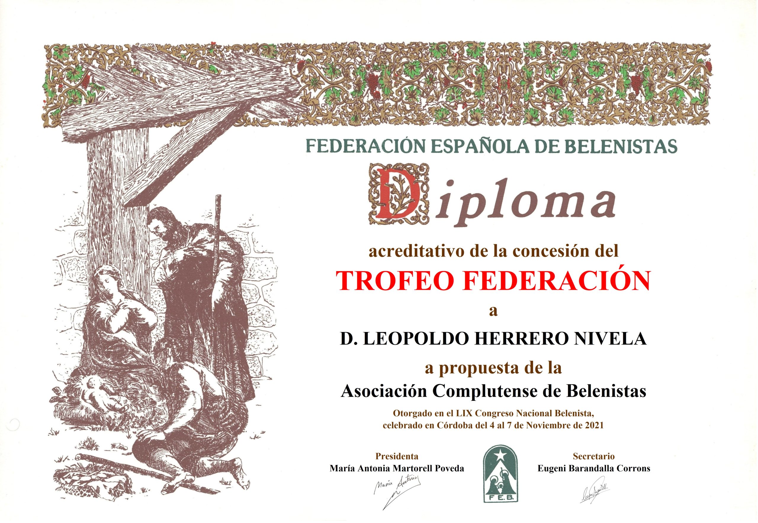 Diploma Trofeo FEB 2021 - Leopoldo Herrero Nivela