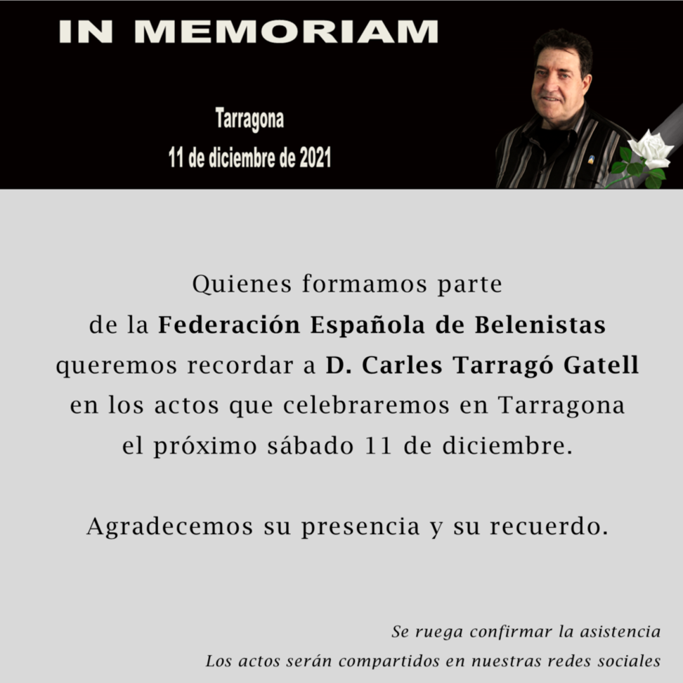 Invitación al Acto In Memoriam de Carles Tarragó Gatell (18/04/1955 – 01/12/2020), Tarragona 11/12/2021