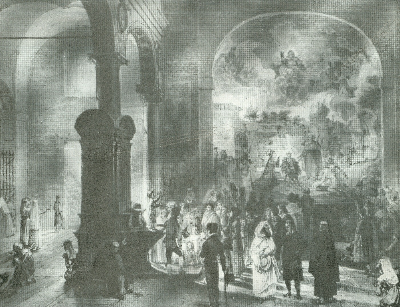 Roma. Interior del templo de Santa María d'Araceli. Los niños recitando ante el pesebre.