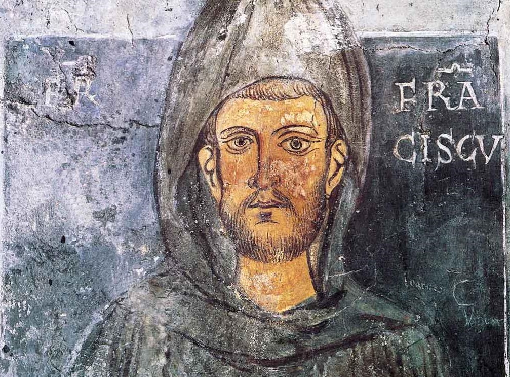 Primer retrato de San Francisco de Asís, pintado en 1228 en el muro de una capilla lateral del Monasterio de San Benedicto, también llamado Santuario del Sacro Speco, en Subiaco (Italia)