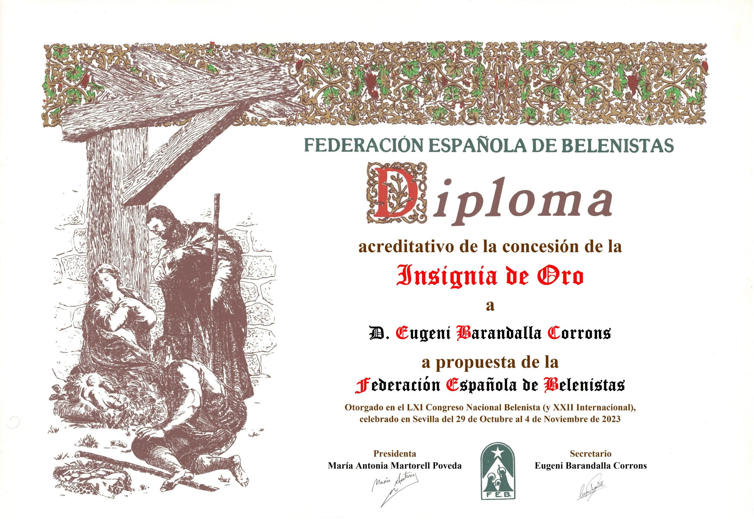 Eugeni Barandalla Corrons - Título/Diploma Insignia de Oro FEB 2023