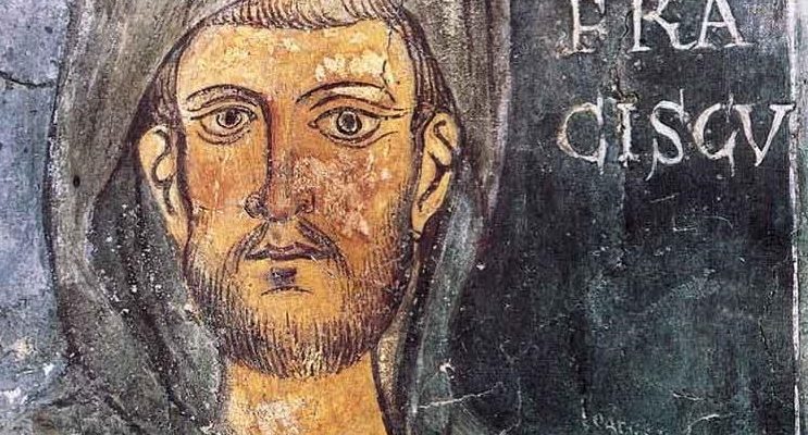 Primer retrato de San Francisco de Asís, pintado en 1228 en el muro de una capilla lateral del Monasterio de San Benedicto, también llamado Santuario del Sacro Speco, en Subiaco (Italia)