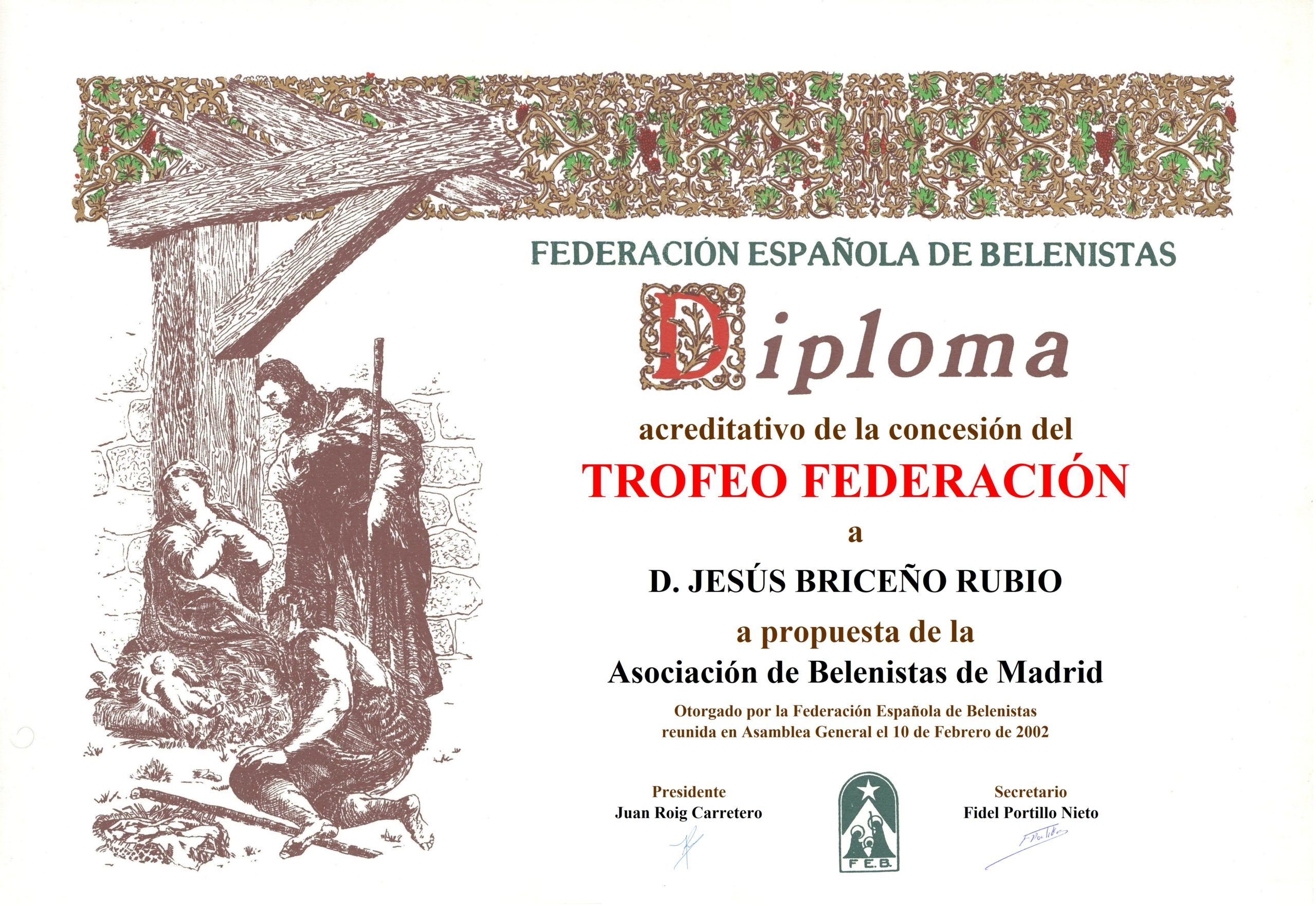 D. Jesús Briceño Rubio - Título/Diploma Trofeo FEB 2002
