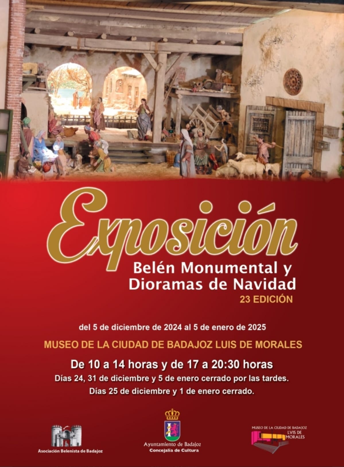 Cartel de la XXIII Exposición del Belén Monumental y Dioramas de Navidad (2024) de la Asociación Belenista de Badajoz