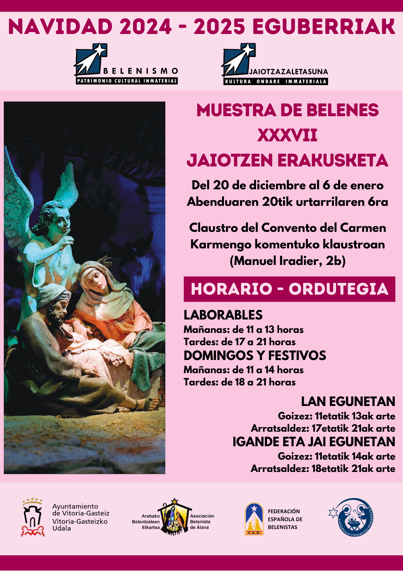 Cartel de la XXXVII Muestra Belenista de Álava (2024) de la Asociación Belenista de Álava (español/euskera)