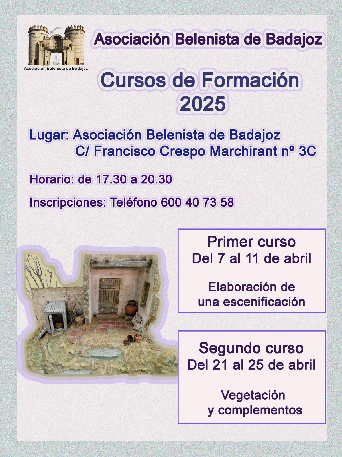 Cartel de los Cursos de Formación (04/2025) de la Asociación Belenista de Badajoz