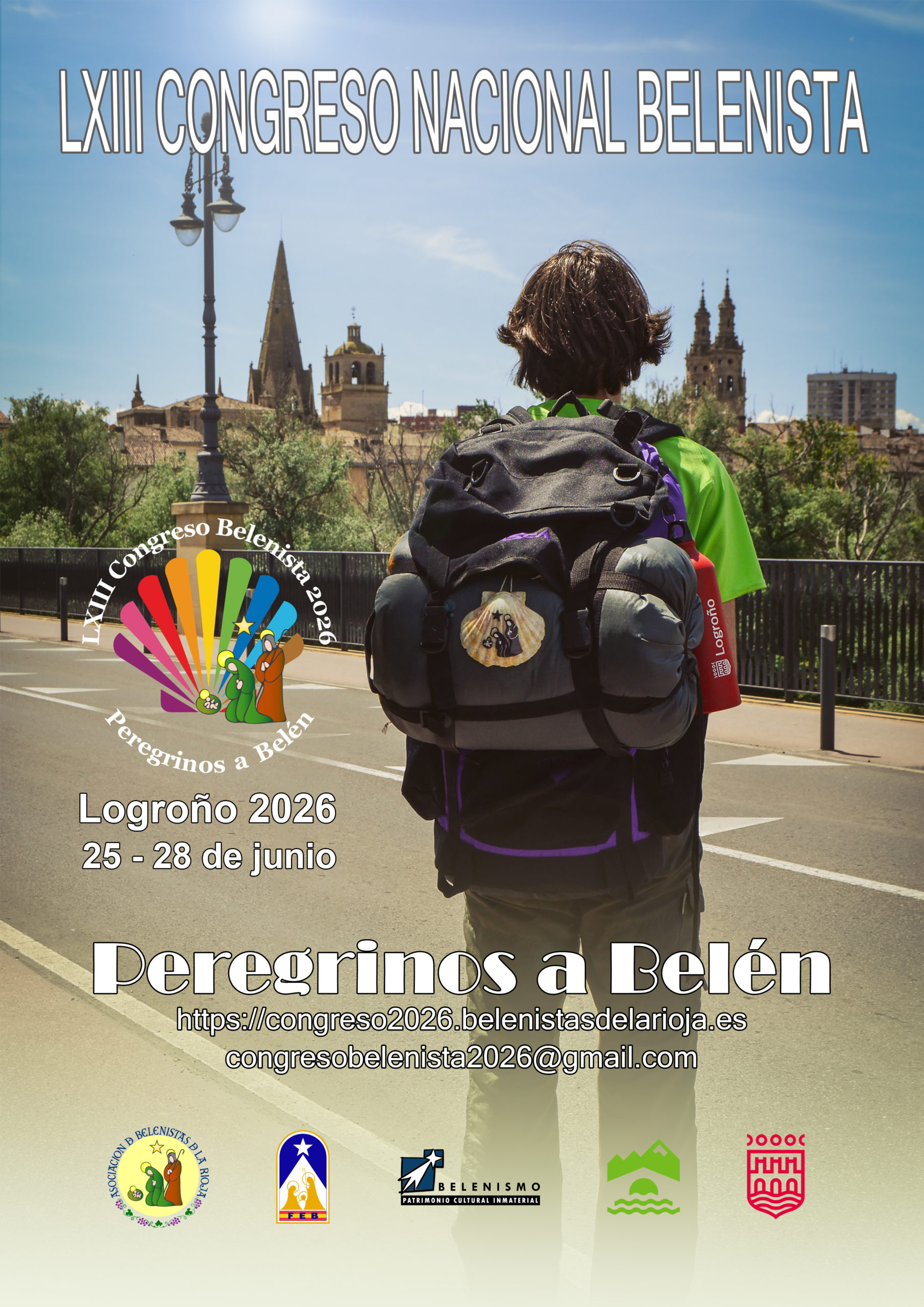 Cartel del LXIII Congreso Nacional Belenista celebrado en Logroño del 25 al 28 de junio de 2026 y organizado por la Asociación de Belenistas de La Rioja por delegación de la Federación Española de Belenistas.
