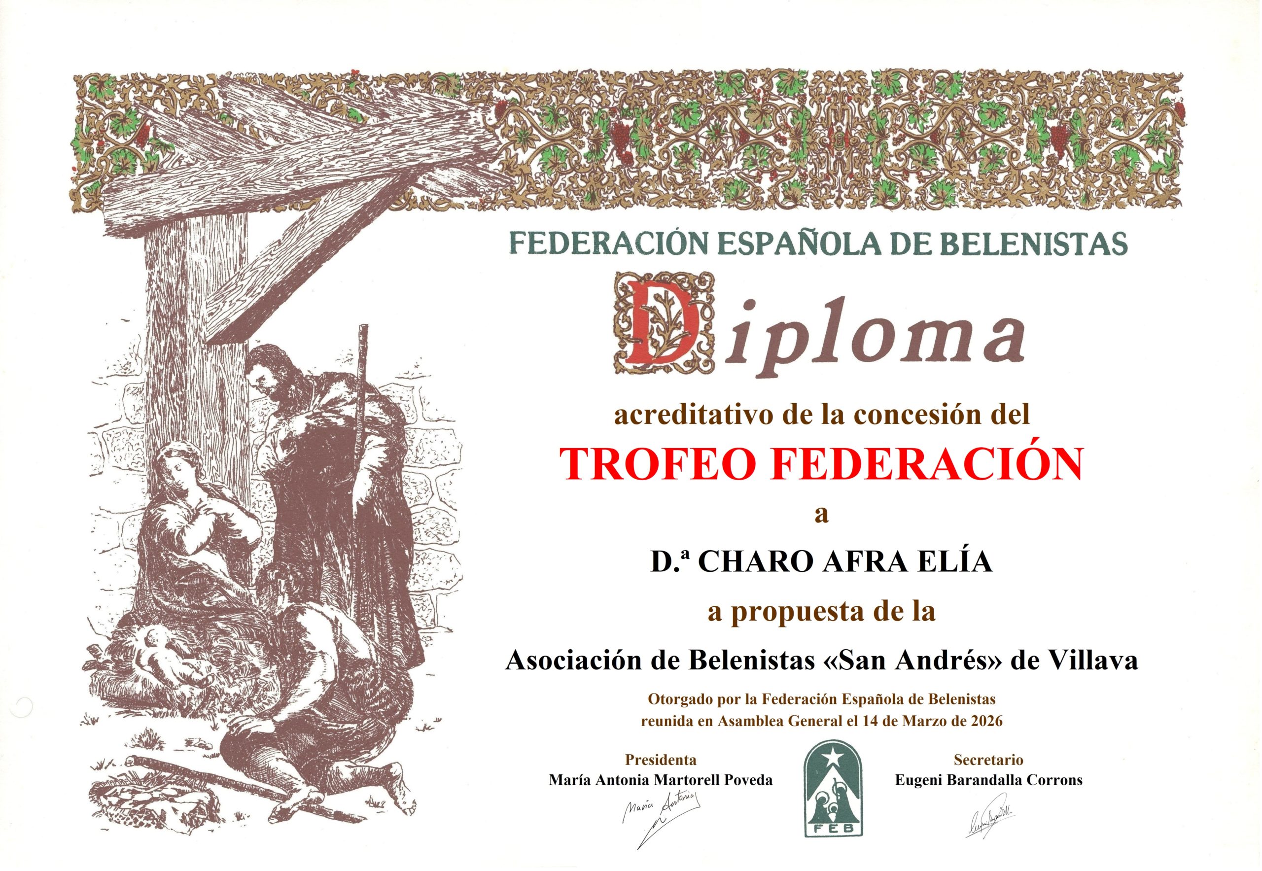 D.ª Charo Afra Elía - Título/Diploma Trofeo FEB 2026