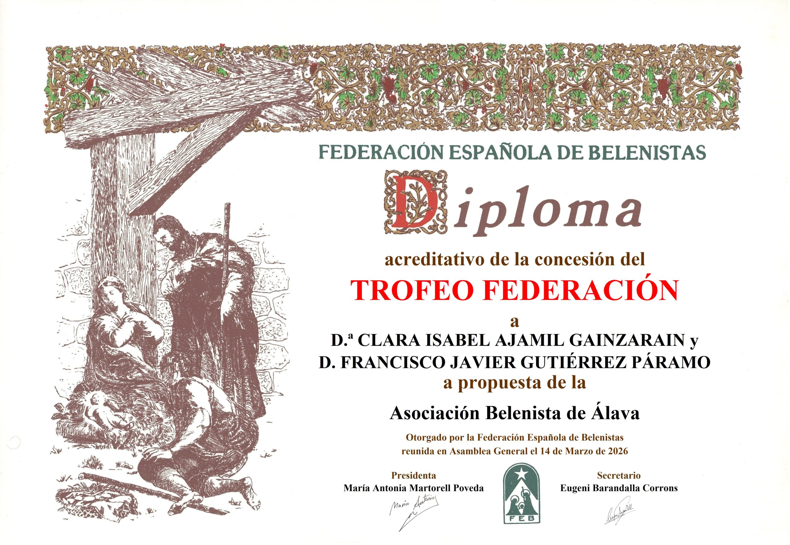 D.ª Clara Isabel Ajamil Gainzarain y D. Francisco Javier Gutiérrez Páramo - Título/Diploma Trofeo FEB 2026