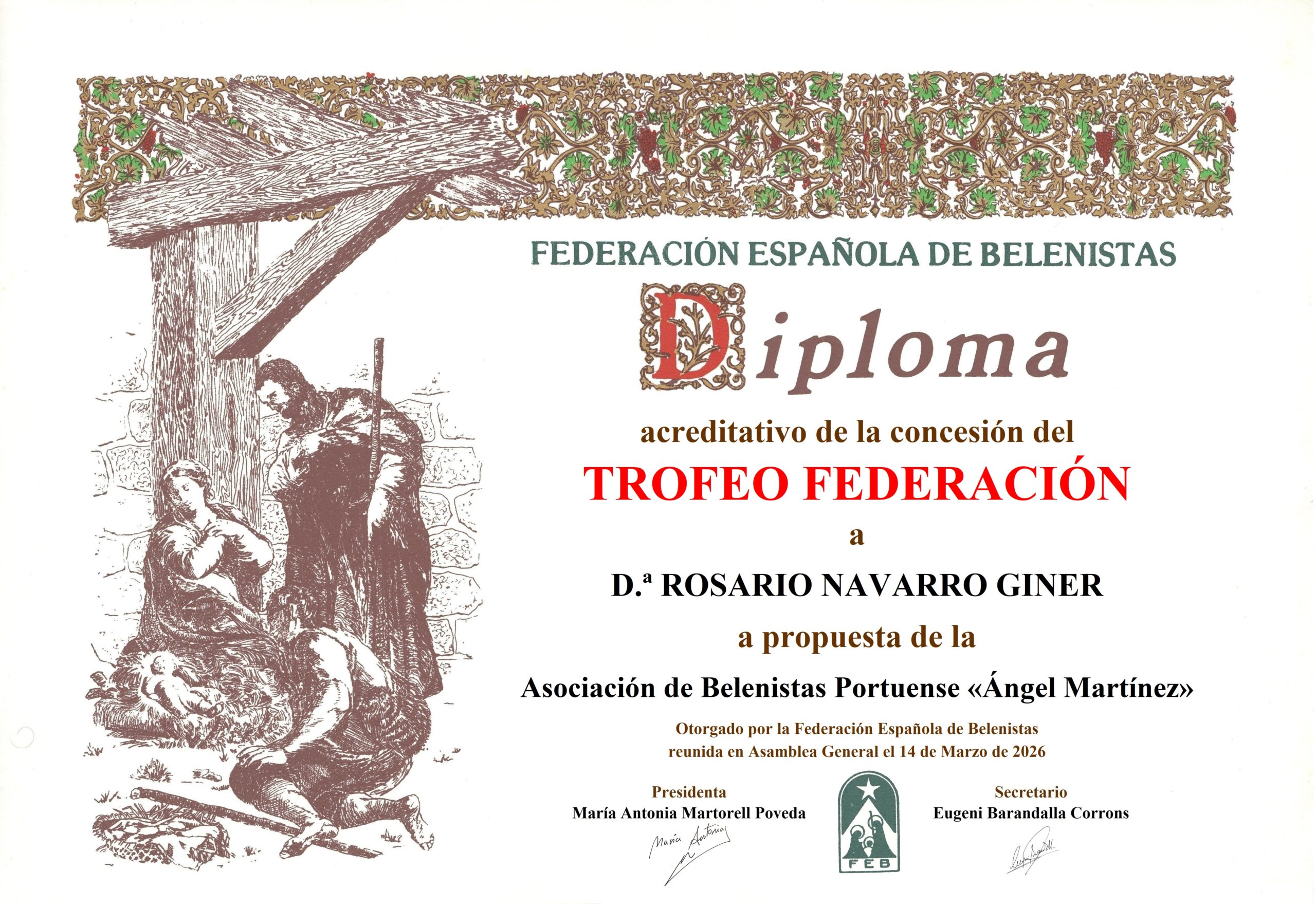 D.ª Rosario Navarro Giner - Título/Diploma Trofeo FEB 2026