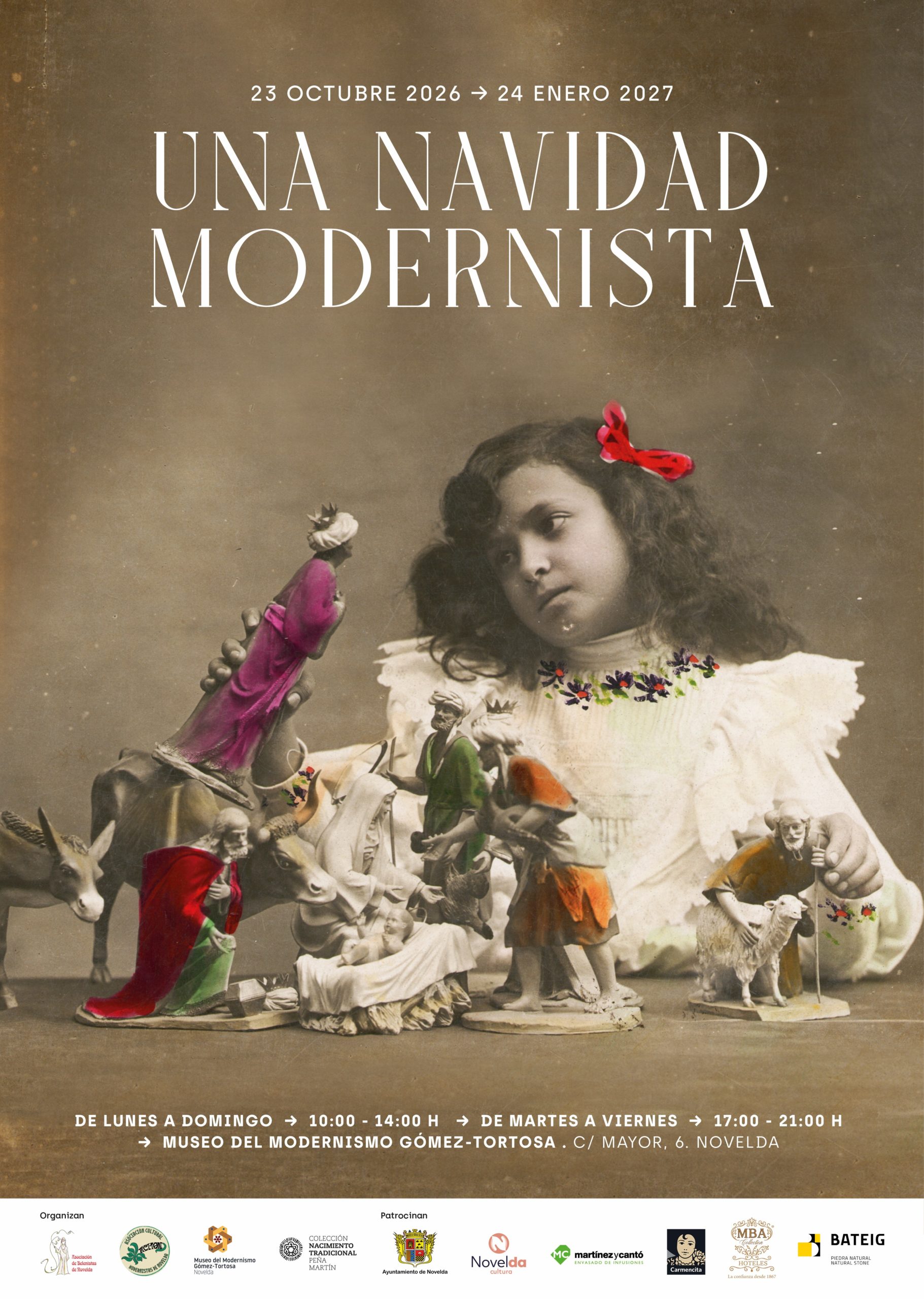 Cartel de la exposición «Una Navidad Modernista», organizada por la Asociación de Belenistas de Novelda y la Colección Nacimiento Tradicional Peña Martín